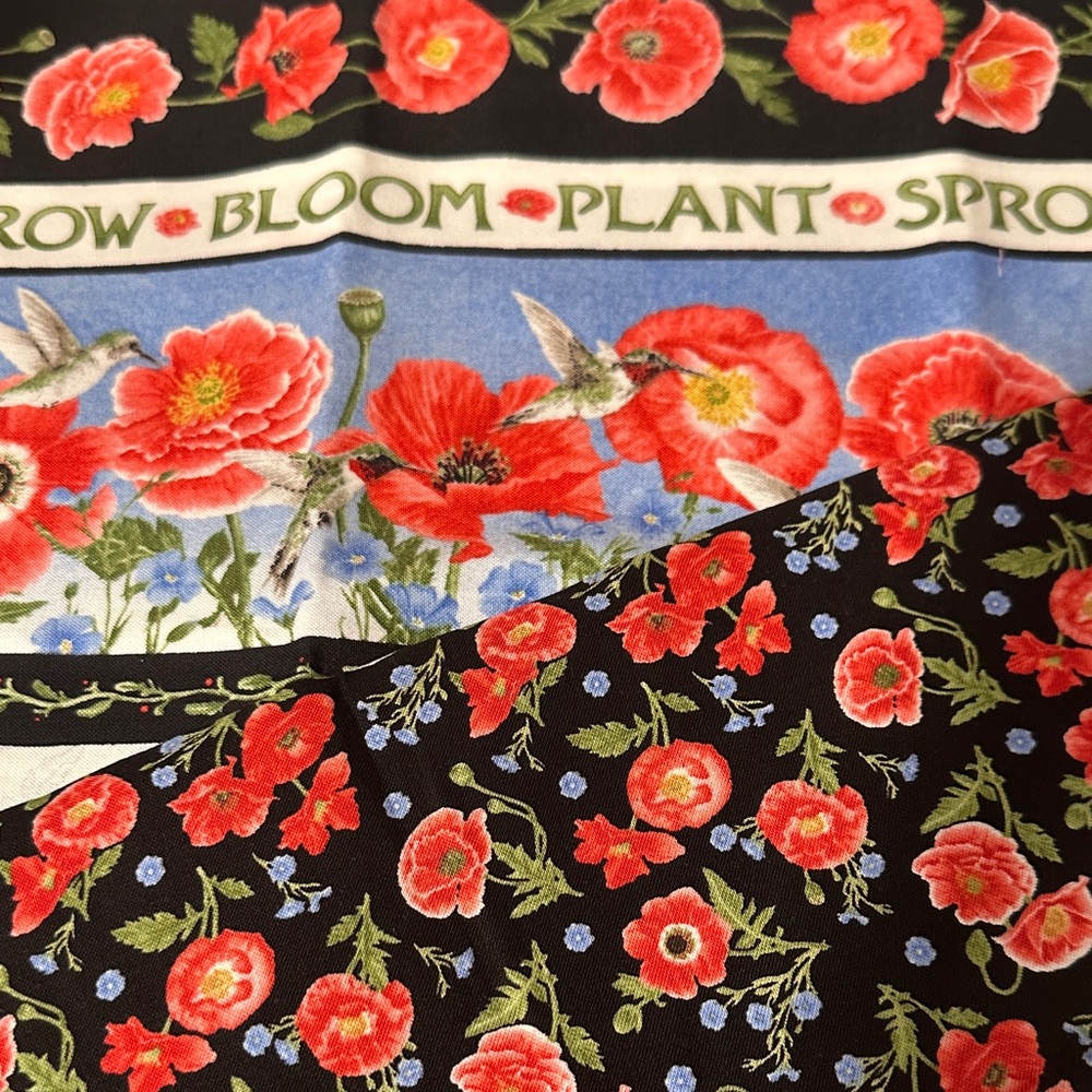 Henry Glass Floral Print Fabric with Hummingbirds